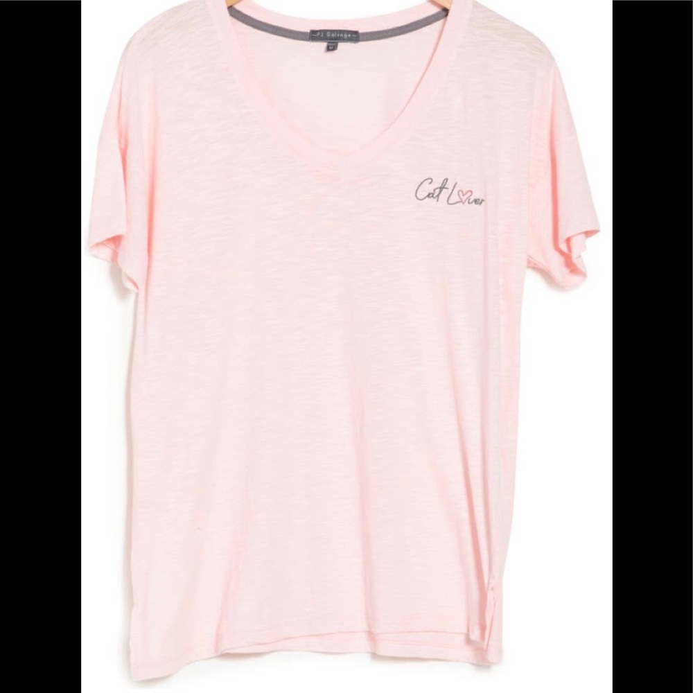 Pj SALVAGE*NWT*EMBROIDERED V NECK”CAT LOVERS”TEE SHIRT BLUSH PINK *NEW*MSRP$62